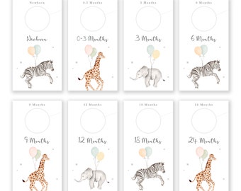 Printable Nursery Closet Dividers, Safari Animals Baby Clothes Dividers, Wardrobe Closet Organizer, Elephant Nursery, PDF Instant Download