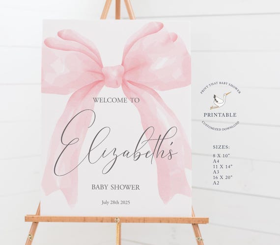 Baby Shower Welcome Sign - Coquette Baby Shower Printable Sign - Welcome to the Baby Shower - Personalized - Pink Bow