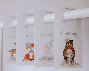 Printable Nursery Closet Dividers, Woodland Baby Clothes Dividers, Wardrobe Closet Organizer, Woodland Nursery, PDF Instant Download