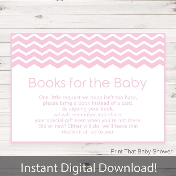 Baby Shower Invitation Insert - Books For Baby, Baby Shower Inserts, Printable Invitation Insert, Books For The Baby Card, Pink Chevron Il_570xn