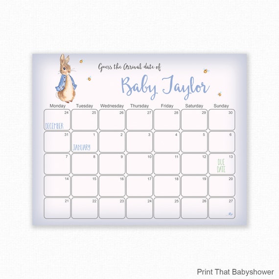 Guess The Due Date Peter Rabbit Baby Shower Games, Baby Birthday