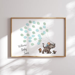 Baby Shower Fingerprint Guest Book - Signature - Elephant Baby Shower - Personalized Alternative Guest Book - Signature Tree - Blue Elephant