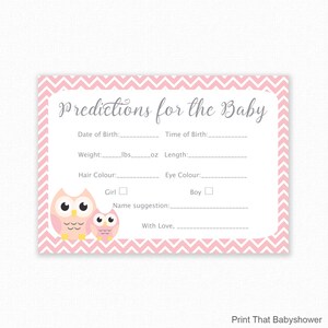 Jeux de baby shower - Jeu de prédiction de bébé - Carte de prédiction de bébé, Jeux de douche de hibou rose, Carte de prédiction de hibou, Hibou rose