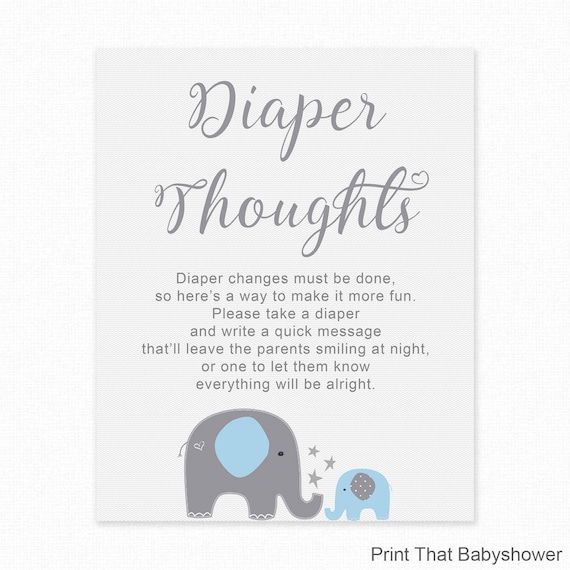 Baby Shower Game, Diaper Thoughts, Blue Elephant Baby Shower, Baby