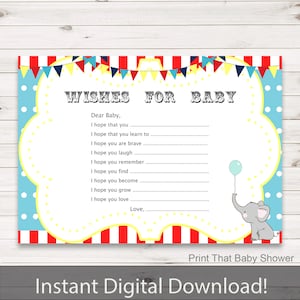 Jeux de douche de bébé - Wishes For Baby Game - Circus Shower Game - Wishes For Baby Printable - Wishes For Baby Card - Cirque