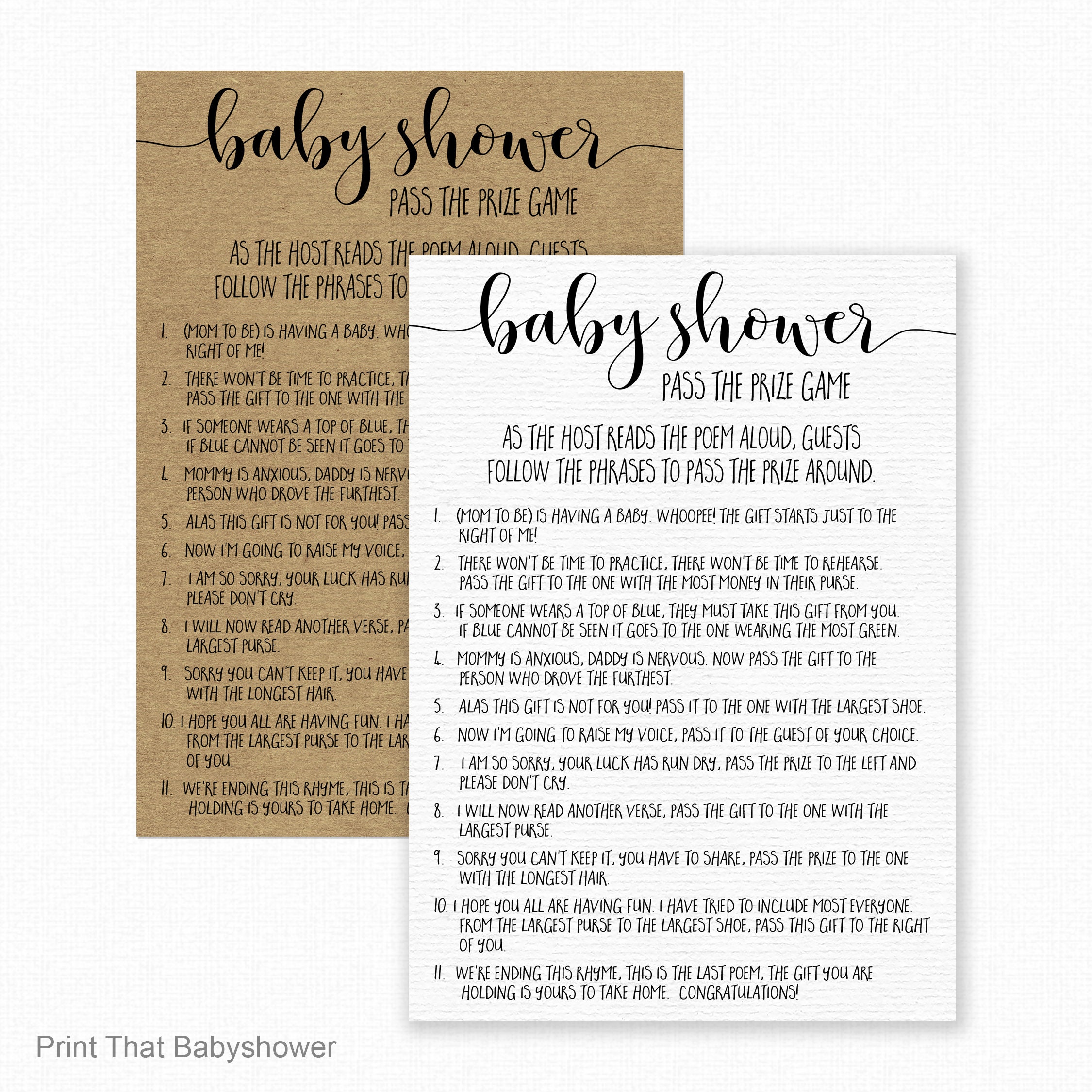 Pass the Parcel Rhyme Rustic Baby Shower Baby Shower Game Etsy Australia