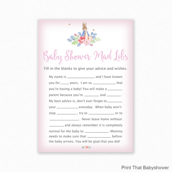 Baby Shower Game - Peter Rabbit Baby Shower - Baby Mad Libs, Peter Rabbit Baby Shower Printable, Baby Shower Mad Libs Game, Girl Baby Shower Il_570xn