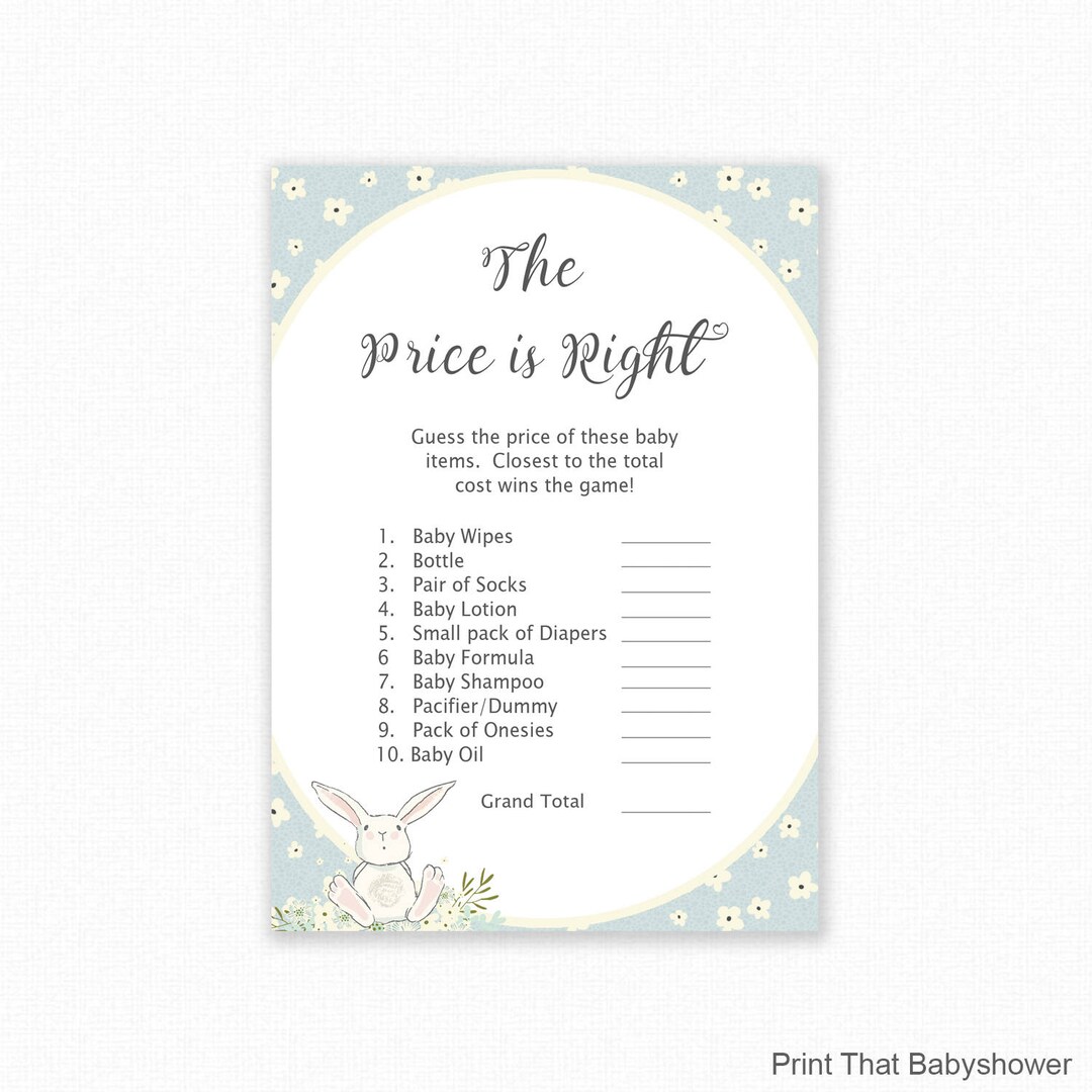 The Price is Right Baby Shower Game Bunny Baby Shower Games Baby Shower