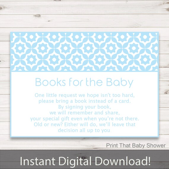 Baby Shower Invitation Insert - Books For Baby - Baby Shower Inserts - Printable Invitation Insert, Books For The Baby Card, Blue Geometric Il_570xn