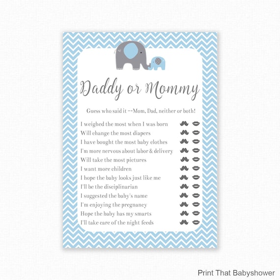 Mommy Or Daddy Who Said It Baby Shower Games Blue Elephant