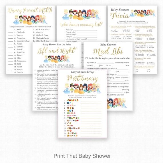 Baby Shower Game Bundle - 6 Games bundle - PPrincess Baby Shower -Princess Shower Games, Baby Shower Emoji, Baby Shower Trivia - 02 Il_570xn