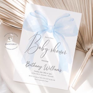Inviti per baby shower Blue Coquette - Baby shower Blue Bow - Invito stampabile - Invito digitale - Invito Blue Ribbon
