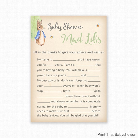 Baby Shower Game - Peter Rabbit Baby Shower - Baby Mad Libs - Peter Rabbit Baby Shower Printable, Baby Shower Mad Libs Game - Baby Shower Il_570xn