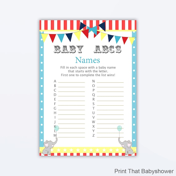 Baby Shower Games Baby Name Abc Game Circus Baby Shower Circus