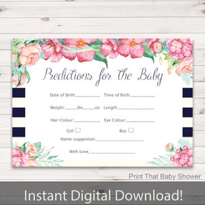 Jeux de baby shower - Jeu de prédiction florale de bébé - Carte de prédiction de bébé - Fleur - Carte de prédiction florale - Floral
