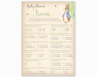 Baby Shower Games - Baby Trivia Game - Baby Shower Trivia - Peter Rabbit Baby Shower - Peter Rabbit Shower Games - Printable Game