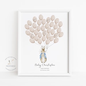 Libro degli ospiti con impronte digitali per baby shower - Peter Rabbit Baby Shower - Libro degli ospiti alternativo personalizzato - Albero con impronte digitali - Peter Rabbit