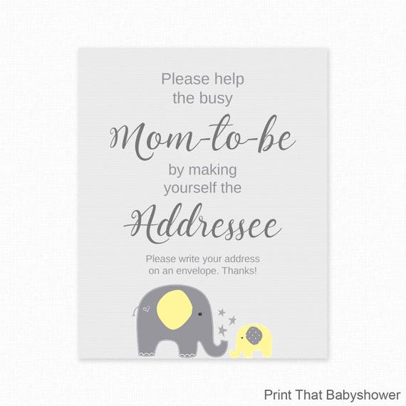 Baby Shower Yellow Elephant Address on an envelope Sign - Yellow Elephant Baby Shower - Yellow Elephant Baby Shower Sign - Yellow Elephant Il_570xn