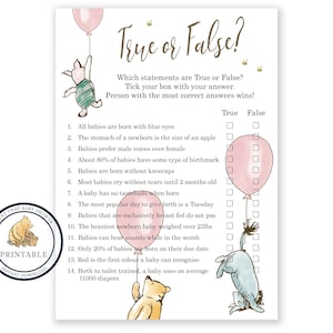 Baby Shower Games - Baby True Or False Game - Baby Shower True Or False - Winnie The Pooh Baby Shower - Classic Pooh Bear - Printable Game