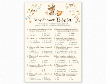 Baby Shower Games - Shower Trivia Game - Woodland - Printable