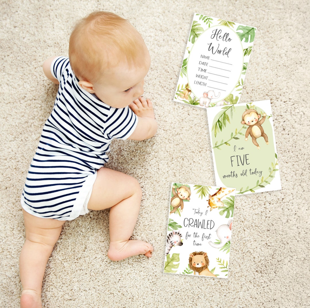 20 Safari Animals Baby Milestone Cards - Baby Milestone Signs - Set of ...