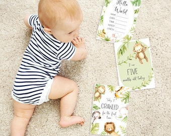 20 Safari Animals Baby Milestone Cards - Baby Milestone Signs - Set of 20 Gender Neutral Milsestone Cards - Jungle