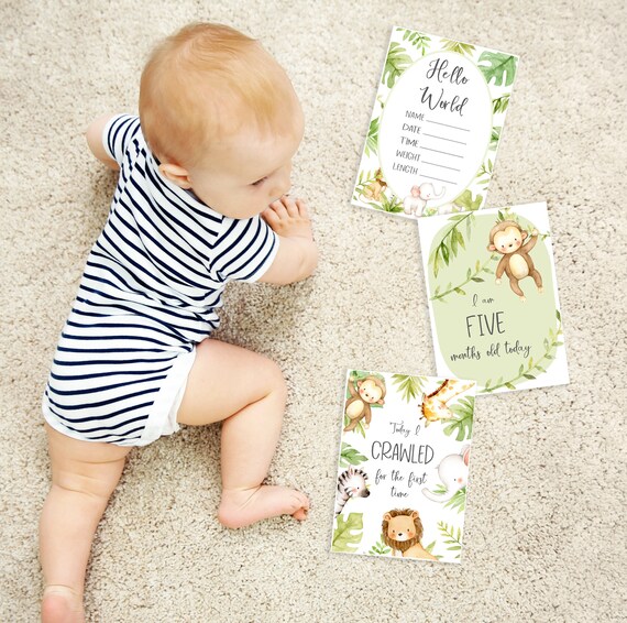 20 Safari Animals Baby Milestone Cards - Baby Milestone Signs - Set of 20 Gender Neutral Milsestone Cards - Jungle Il_570xn