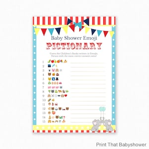 Baby Shower Game - Circus Baby Shower -  Emoji Pictionary - Circus Elephant Baby Shower Printable - Baby Shower Emoji Game - Circus