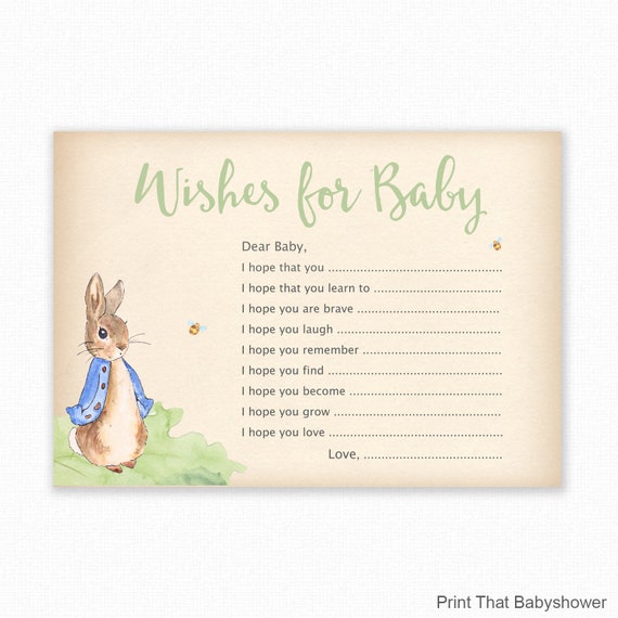 Baby Shower Games Wishes for Baby Game Peter Rabbit Shower Game Wishes for  Baby Printable Wishes for Baby Card Peter Rabbit Leaf 