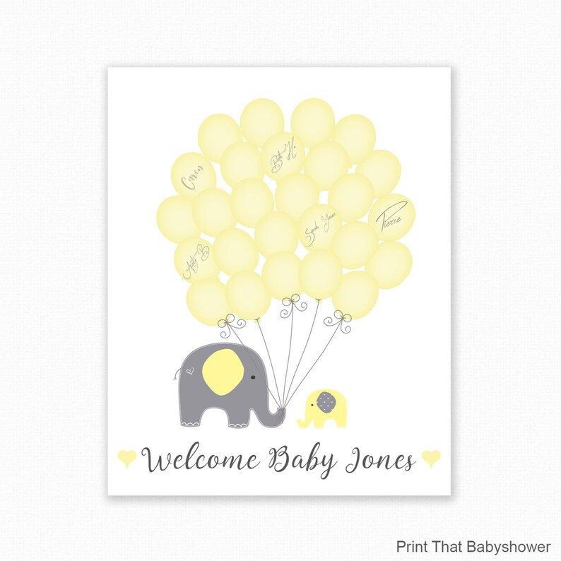 Baby Shower Signature Guest Book Personalized Alternative Guest Book Elephant Baby Shower Signature Tree Yellow Elephant