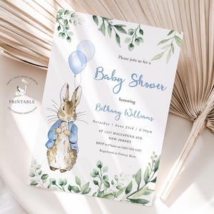 Inviti per baby shower a tema Peter Rabbit - Baby shower blu - Invito stampabile - Invito digitale - Invito a tema Peter Rabbit