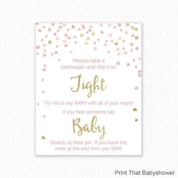 Don't Say Baby - Baby Shower Game Sign - Pink and Gold Baby Shower, Printable Instant Download, Baby Shower Activites, Pink Shower Game Il_570xn