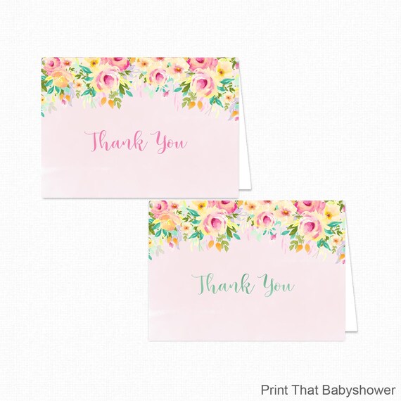 Printable Floral Thank You Card - Printable Instant Download - Floral Baby Shower Thank You Card - Floral Thank You Card - Peaches and Cream Il_570xn