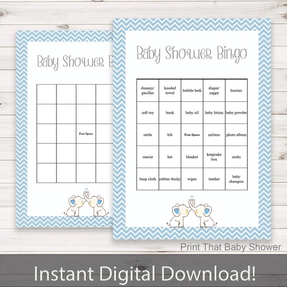 Baby Shower Bingo Baby Shower Games Blue Elephant Baby Shower Bingo Elephant Shower Games Bingo Shower Games Blue Elly By Print That Baby Shower Catch My Party