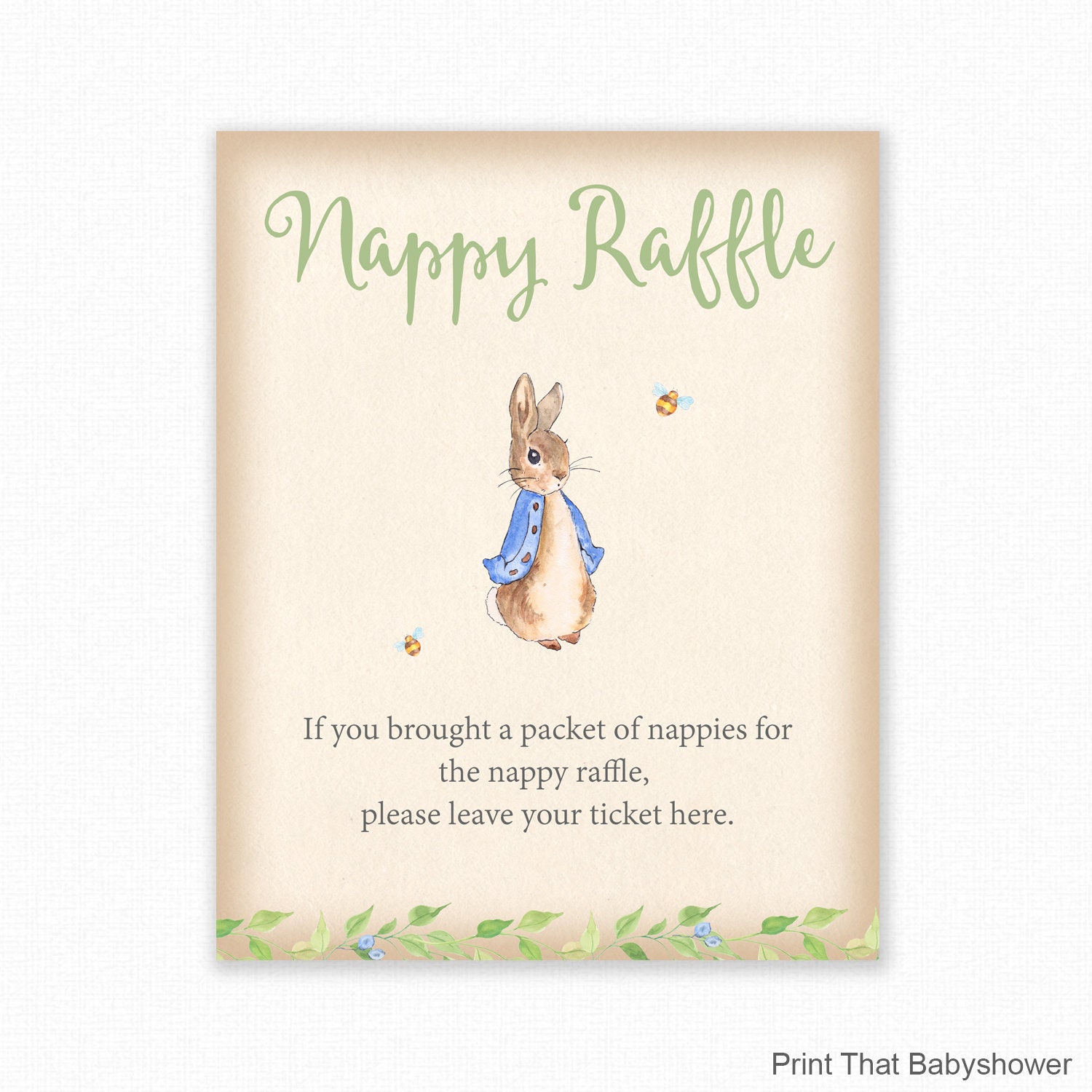 Peter Rabbit Diaper Raffle Sign Baby Shower Diaper Raffle Tickets - Peter Rabbit Invitation Insert ...