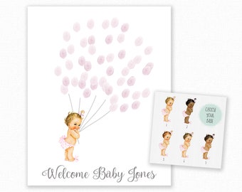 Baby douche vingerafdruk gastenboek - roze babydouche - gepersonaliseerd alternatief gastenboek - vingerafdruk boom - meisje babydouche