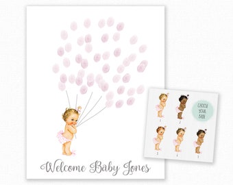 Baby Shower Fingerprint Guest Book - Pink Baby Shower - Libro degli ospiti alternativo personalizzato - Albero delle impronte digitali - Baby Shower per ragazza