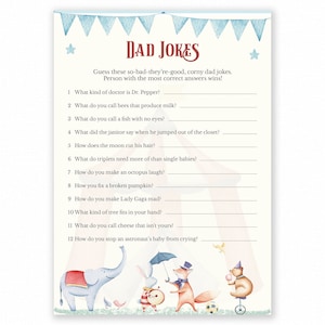Baby Shower Games - Dad Jokes Game - Baby Shower Trivia - Circus Baby Shower - Circus Shower Games - Printable Game