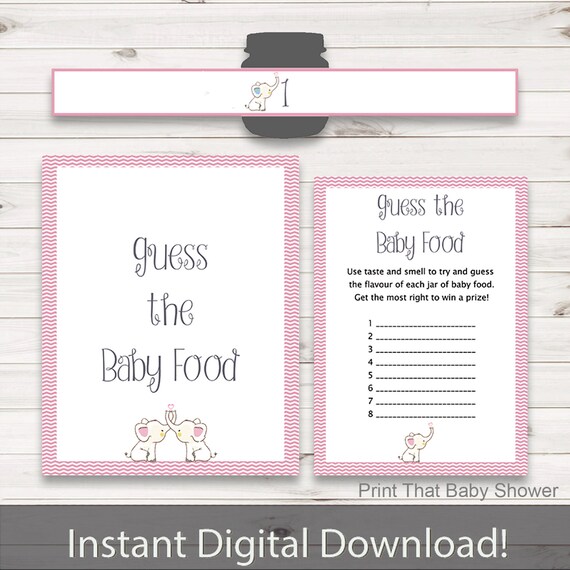 Baby Shower Games Guess The Baby Food Game Pink Elephant Baby