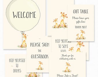 Baby Shower Decorations - Giraffe Baby Shower Table Signs - Baby Shower Welcome Sign Decoration - Giraffe Table Decorations - Giraffe