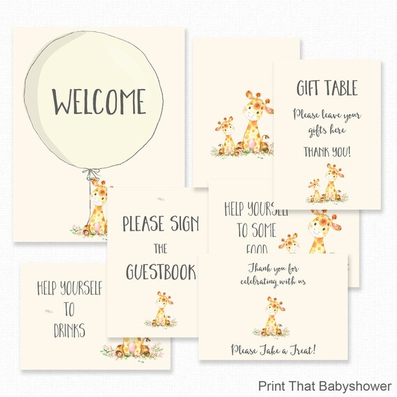Baby Shower Decorations Giraffe Baby Shower Table Signs Etsy