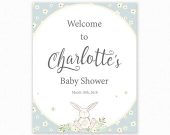 Bunny Baby Shower Welcome Sign - Personalized Welcome Sign - Blue Bunny Baby Shower Welcome Sign