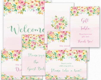 Baby Shower Decorations - Floral Baby Shower Table Signs - Baby Shower Welcome Sign Decoration - Floral Table Decorations, Peaches and Cream