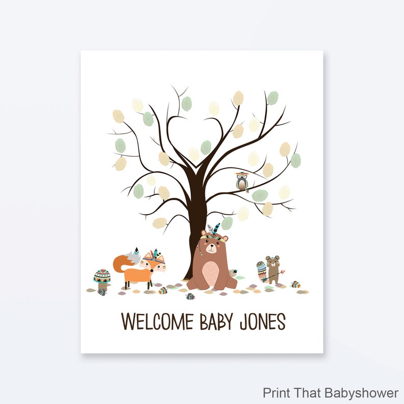 baby-shower-fingerprint-guest-book-woodland-baby-shower-etsy