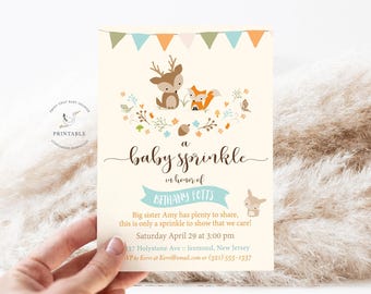 Inbjudningar till babyshower med skogsmotiv - Utskrivbar inbjudan - Räv