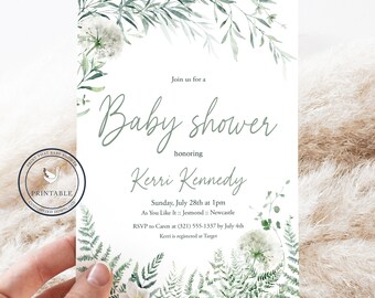 Greenery Baby Shower Invite - Greenery Baby Shower - Botanical Shower Invite - Printable - Gender Neutral Baby Shower - Botanical Greenery