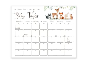 Guess The Due Date - Woodland Baby Shower Game - Birthday Prediction | Woodland Animals