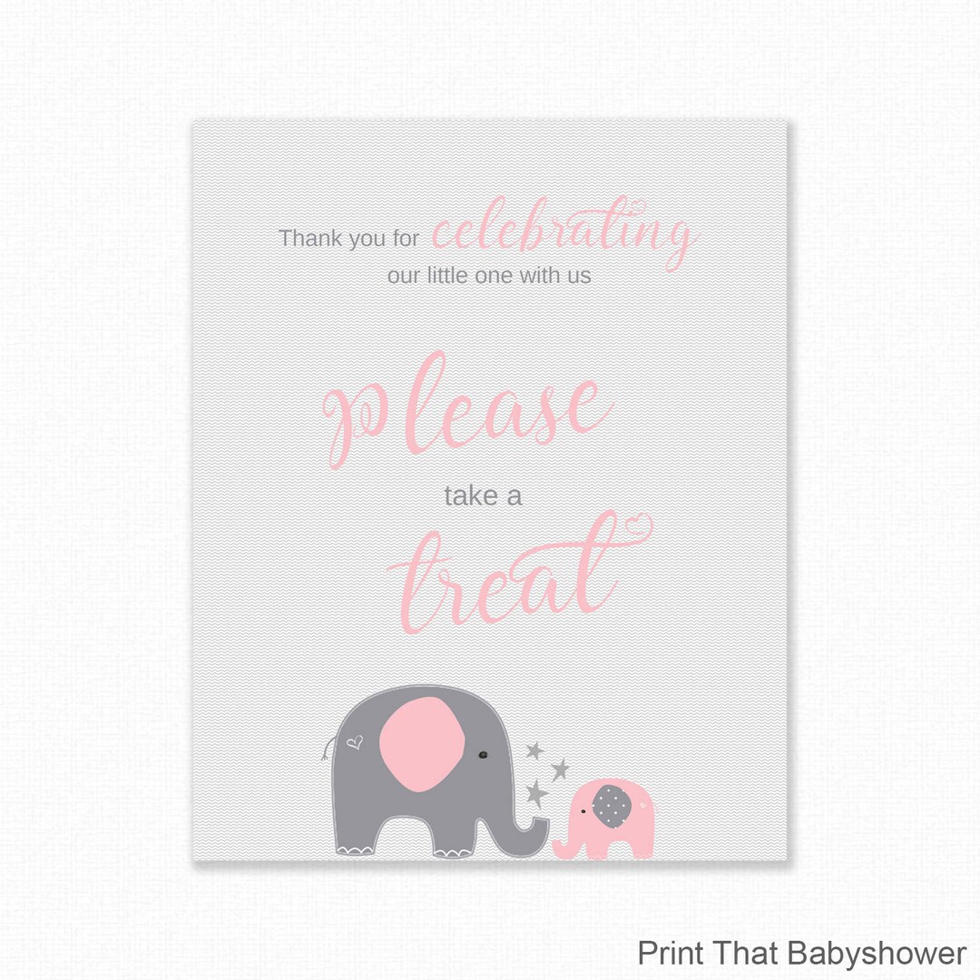Babyshower Favor Sign Favour Sign Pink Elephant Party Favor Signs Party