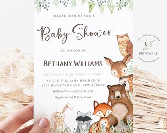Woodland Baby Shower Invitations - Woodland Baby Shower - Printable Invitation - Woodland Baby Shower Invites - Woodland Invitation