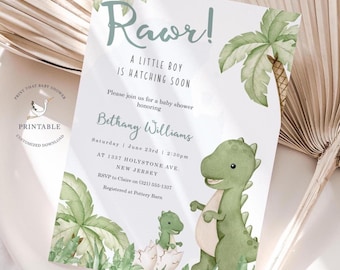 Dinosaurier-Babypartyeinladungen - Dinosaurier-Einladung - Grün - Digital oder druckbare einladen